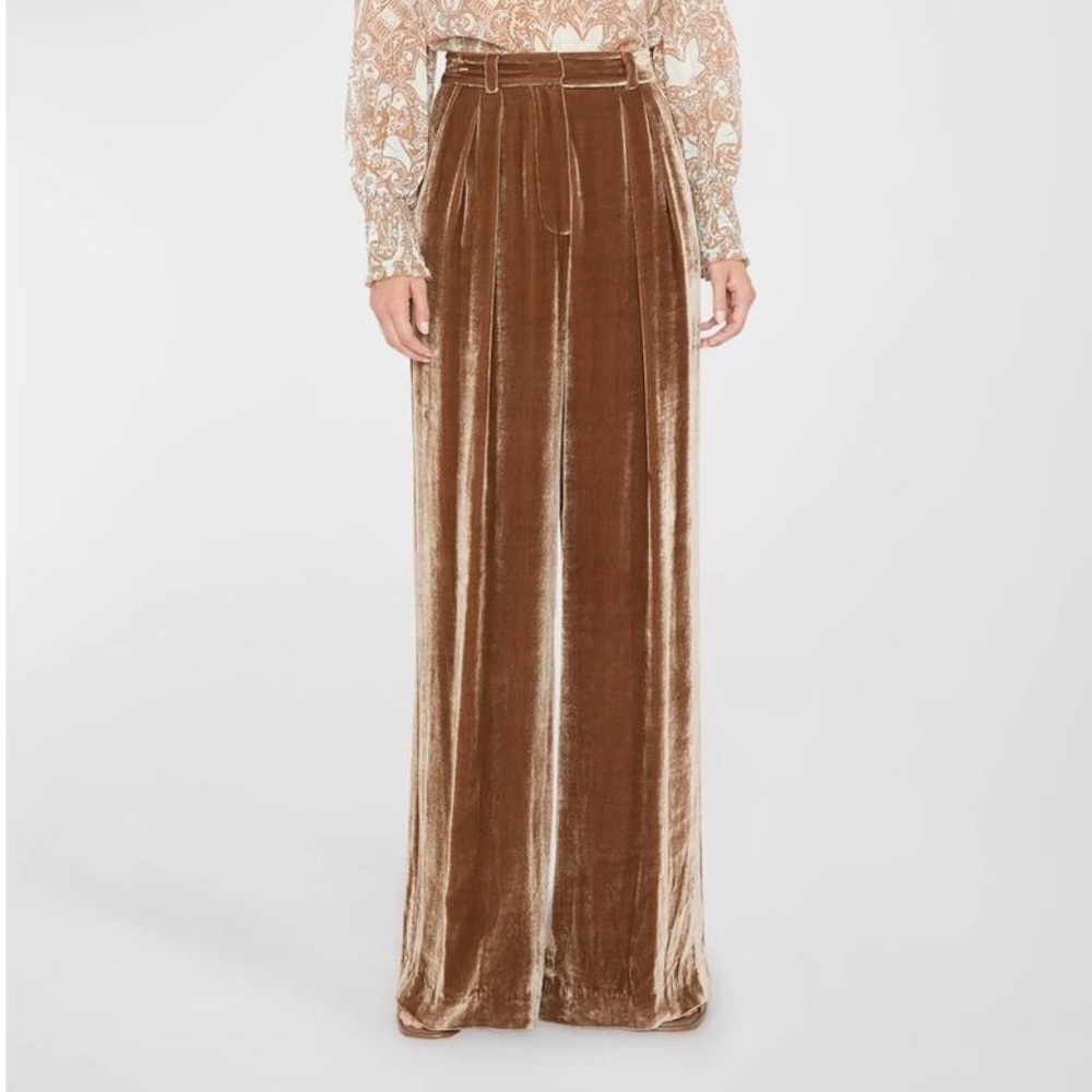 ULLA JOHNSON Brown Velvet Wide-Leg Pants